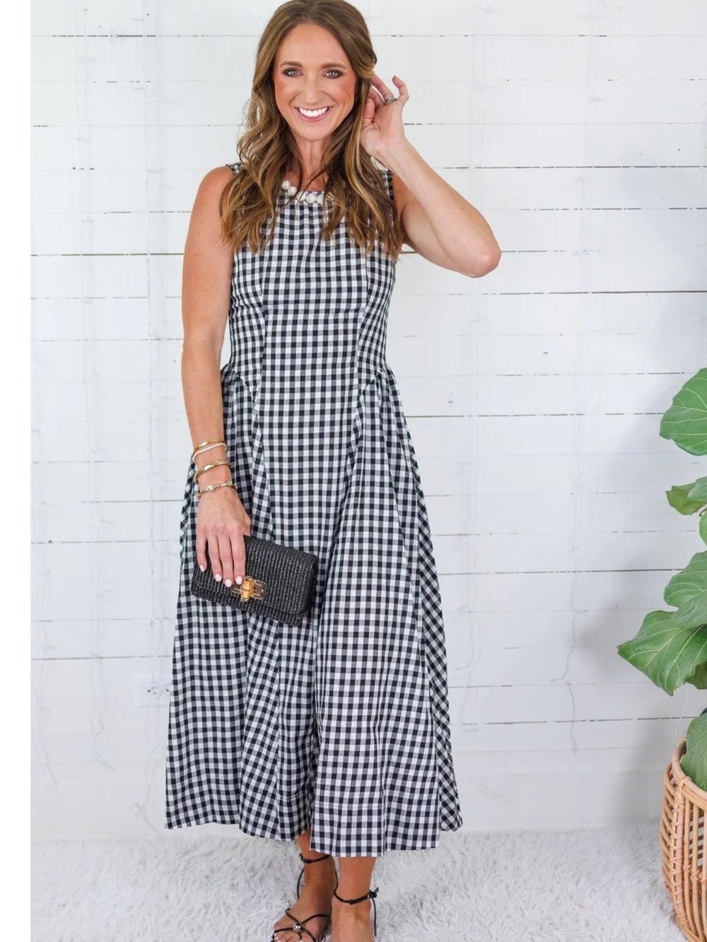 Olivaceous Black Gingham Dress - L - NWT